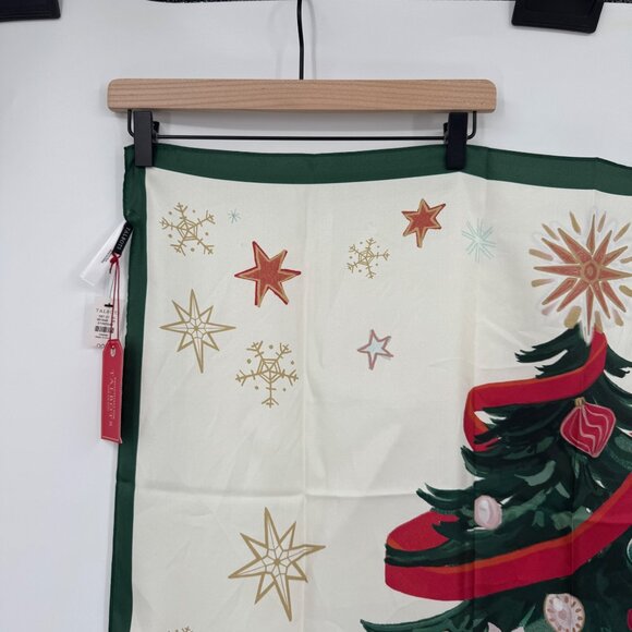 Talbots Christmas Tree Silk Square Scarf New With Tag holiday white green red - Picture 6 of 10